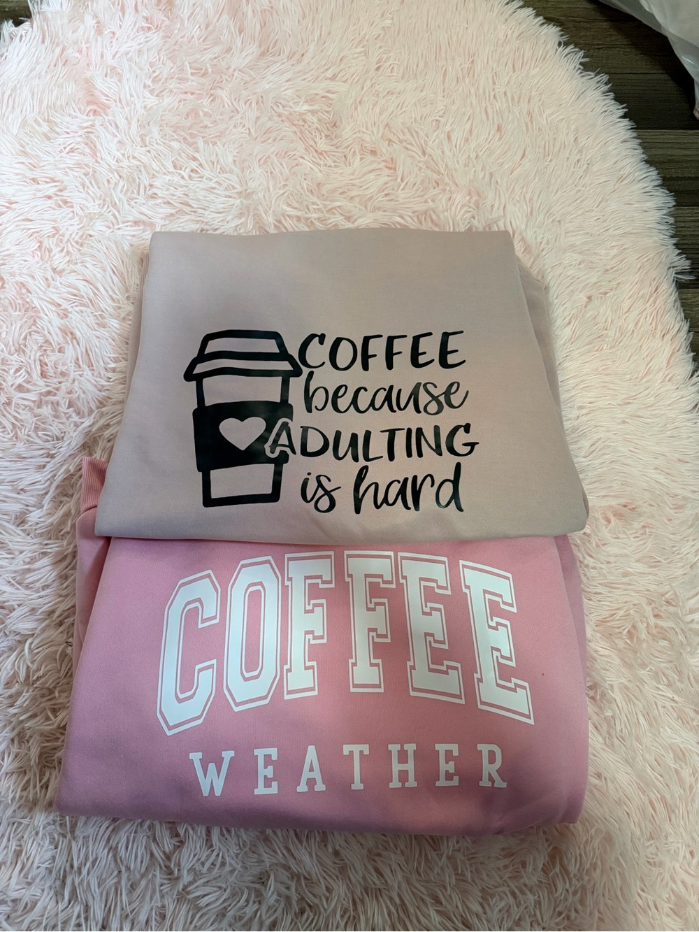 SHEIN Pink and Light Gray Coffee Graphic Sweaters (2-Pack)